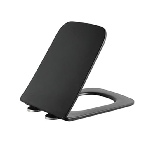 LIQONWAG Quadratische Toilettensitze, Schwarzer Toilettendeckel, Leicht Zu Reinigen, Quadratischer Toilettensitz, Absenkautomatik, Schnellverschluss, Top-Fixierung, In Uf, Ersatz/350 * 450Mm von LIQONWAG