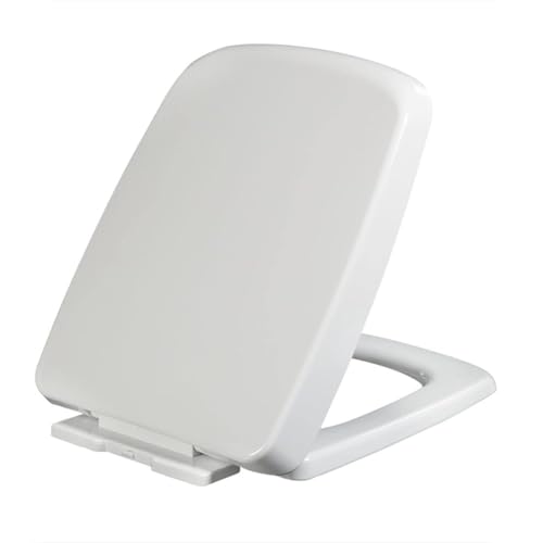 LIQONWAG Quadratischer Toilettensitz, Weißer Toilettendeckel Mit Absenkautomatik Und Schnellverschluss, Pp-Material, Fester Toilettensitz Oben, 36 X 45 cm von LIQONWAG