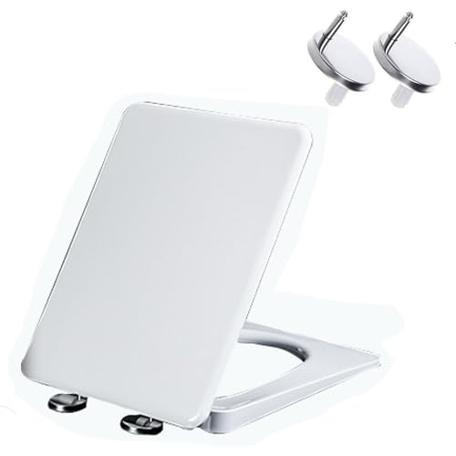 LIQONWAG Rechteckiger Toilettensitz Mit Deckel, Weiß, Pp, Toilettensitz Mit Langsamer Schließung, Schnellverschluss Für Einfache Reinigung, Quadratischer Toilettendeckel, 360° Verstellbares Edelstahls von LIQONWAG