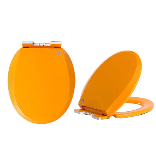 LIQONWAG Runder Toilettensitz 360 X 410 Mm, Farbiger Toilettensitz Mit Absenkautomatik, Schnellverschluss Und Verstellbaren Scharnieren, Runde Form Für Einfache Installation Und Reinigung/Orange von LIQONWAG