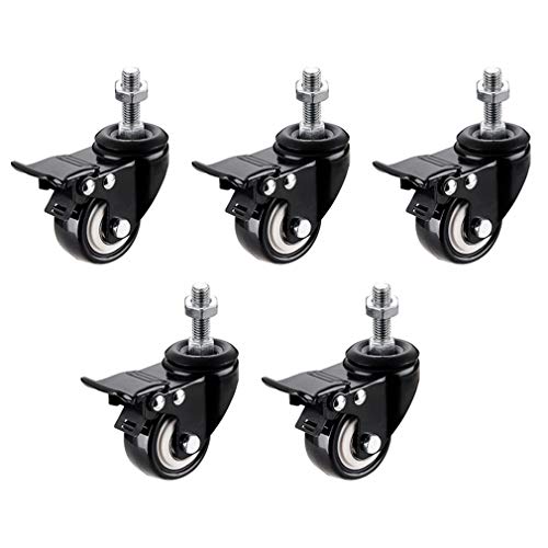 LIQONWAG Schwerlast-Lenkrollen, Möbelräder, Möbel-Lenkrollen, 5-Teilenkrollen Mit Lenkspindel, Möbelrollen Aus Pvc, Schwarz, Mit Gewindespindel, Strapazierfähig, Doppellager/Brake/M8 von LIQONWAG