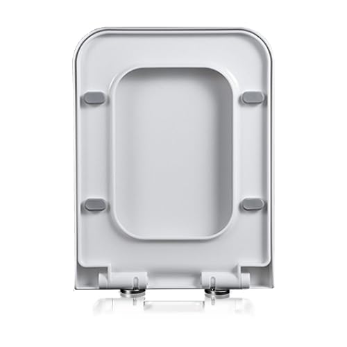 LIQONWAG Toilettensitz Mit Absenkautomatik, 47 X 36 Cm, Quadratischer Weißer Toilettensitz, Langsam Schließender Toilettensitzbezug Aus Pp Mit Verstellbaren Scharnieren Zur Befestigung Oben, Schnellet von LIQONWAG