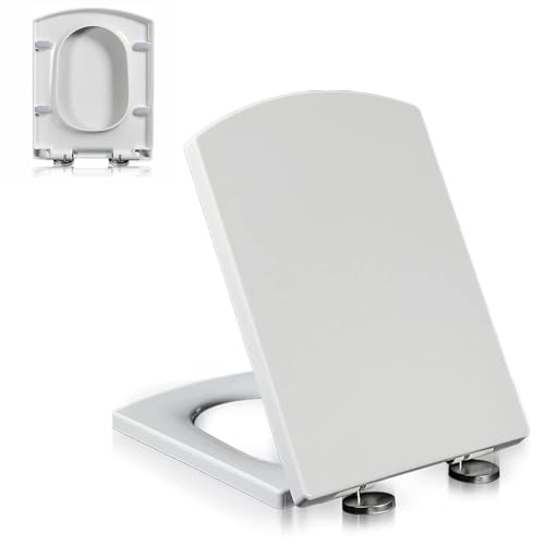 LIQONWAG Toilettensitz Quadratisch, Toilettensitz Mit Absenkautomatik, Toilettensitz Mit Langsamem Schließen, Toilettendeckel Und Sitz Mit 360° Verstellbarem Metallscharnier, Schnelletage Mit Einem Kl von LIQONWAG