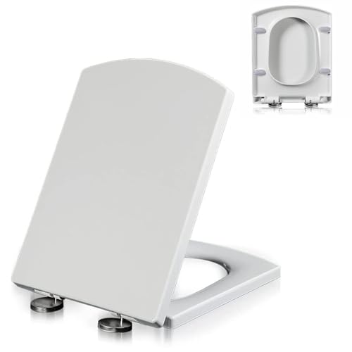 LIQONWAG Toilettensitz Quadratisch, Toilettensitzbezug, Geschlossene Vorderseite Mit Bezug, Leise Schließender Toilettendeckel Und Sitz, 360° Verstellbares Metallscharnier, Ein-Klick-Schnelldemontage, von LIQONWAG