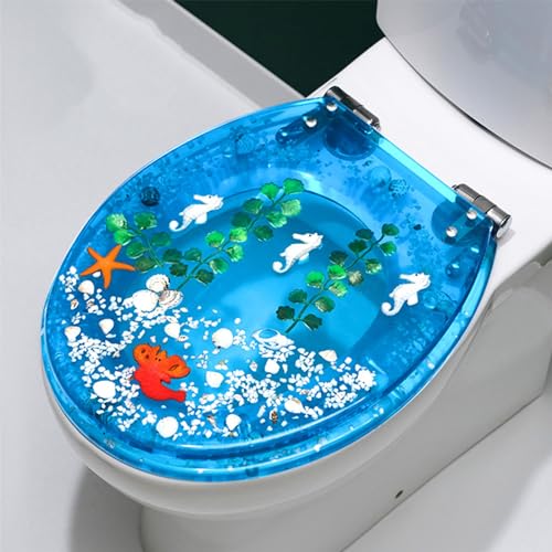 LIQONWAG Wc-Sitz Ocean Serie Mit 3D-Effekten, Echten Muscheln Und Kies, Wc-Sitz Mit Soft-Close-Funktion, Wc-Deckel Und Sitze Mit Leisem Schließen, Edelstahlscharniere, Schnellverschluss-Scharniere, Le von LIQONWAG
