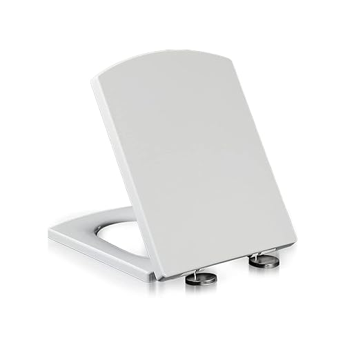 LIQONWAG Weiße Toilettensitze, Toilettensitz Mit Absenkautomatik, Quadratischer Toilettensitz, Verdickter Pp-Toilettensitz Mit Verstellbaren Metallscharnieren Mit Schnellverschluss Oben, Und Zu Reinig von LIQONWAG