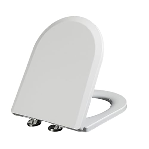 LIQONWAG Weißer Toilettensitz In D-Form, Absenkautomatik, Verstellbares Scharnier, Schnellverschluss Oben, Fester Toilettensitzbezug, Badezimmer-Toilettendeckel In D-Form/35.5 * 44 von LIQONWAG