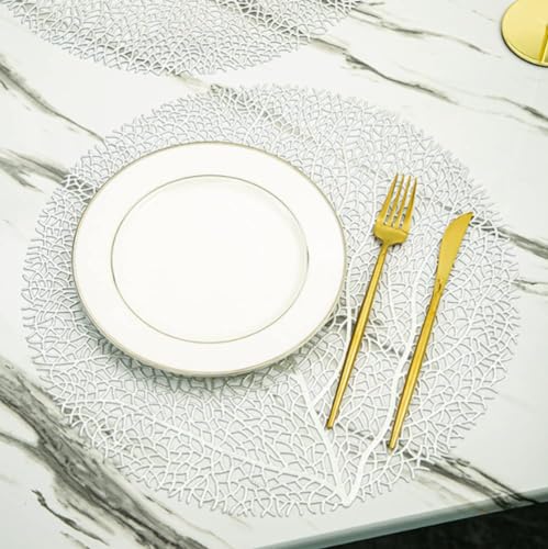 LIQS PVC Runde Tischsets,Hitzebeständige Tischmatten,wasserdichte ölfeste Dinning Place Matten für Morden Kitchen Esstisch (6 Packung, Silber) von LIQS