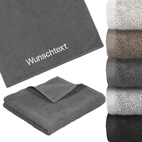LIQUISIGN Duschtuch mit Name Wunschtext Bestickt | Personalisiertes Handtuch 70 x 140 cm | Duschtuch kuschelig aus 100% Baumwolle | Anthrazit von LIQUISIGN