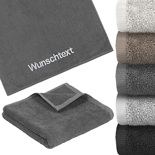 LIQUISIGN Handtuch mit Name Wunschtext Bestickt | Personalisiertes Handtuch 50 x 100 cm | Handtuch kuschelig aus 100% Baumwolle | Anthrazit von LIQUISIGN