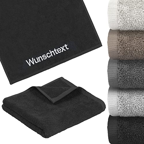 LIQUISIGN Handtuch mit Name Wunschtext Bestickt | Personalisiertes Handtuch 50 x 100 cm | Handtuch kuschelig aus 100% Baumwolle | Schwarz von LIQUISIGN