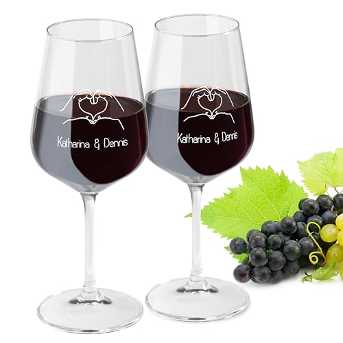 LIQUISIGN Weinglas mit Gravur 2er Set | Motiv Herzhand mit Wunschname | Personalisiertes Glas | Spruchglas mit Wunschtext graviert | Geschenkidee von LIQUISIGN