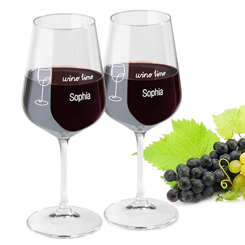 LIQUISIGN Weinglas mit Gravur 2er Set | Motiv Wine time mit Wunschname | Personalisiertes Glas | Spruchglas mit Wunschtext graviert | Geschenkidee von LIQUISIGN