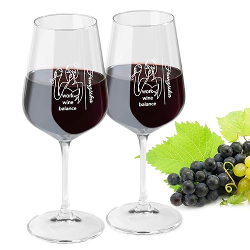 LIQUISIGN Weinglas mit Gravur 2er Set | Motiv Work wine balance mit Wunschname | Personalisiertes Glas | Spruchglas mit Wunschtext graviert | Geschenkidee von LIQUISIGN