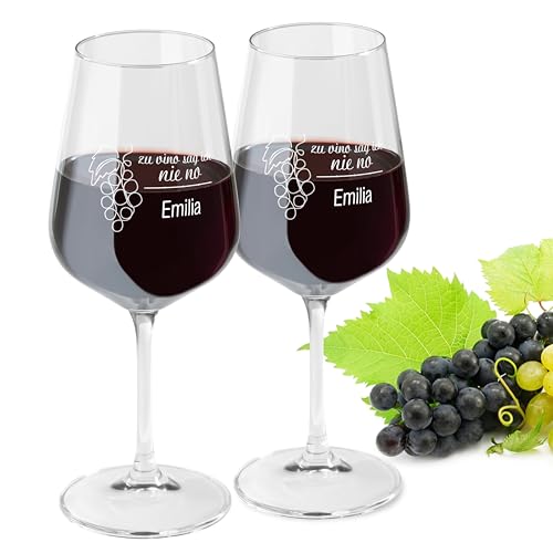 LIQUISIGN Weinglas mit Gravur 2er Set | Motiv Zu vino sag ich nie no mit Wunschname | Personalisiertes Glas | Spruchglas mit Wunschtext graviert | Geschenkidee von LIQUISIGN