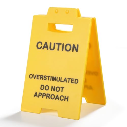 LIQWEI 1 x "Caution Overstimulated Desk Signs, Do Not Approach", lustige Büroschilder, Kunststoff, Gelb, Schreibtischzubehör, Schreibtisch-Dekoration für Büro, Tisch, Schlafzimmer, Arbeitszimmer von LIQWEI