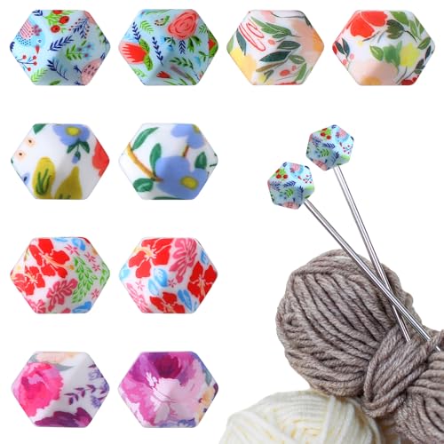 LIQWEI 10 Stück Stricknadel-Stopper, sechseckige Nadeln, Minders, Stricknadeln, Spitzenschutz, Stricken, Maschenhalter, Nadelkappen für Strickzubehör und Gadgets von LIQWEI