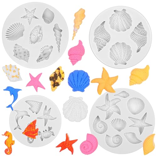 LIQWEI 4 Stück Meerestiere Silikonform, Muscheln Fondantformen Mit Meeresmotiven Meerestiere Backform Set Ozean Tier Silikon Backformen Für Selbstgemachte Kuchendekoration Schokolade Fondant LIQWEI 4 Stück Meerestiere Silikonform, Muscheln Fondantformen Mit Meeresmotiven Meerestiere Backform Set Ozean Tier Silikon Backformen Für Selbstgemachte Kuchendekoration Schokolade Fondant von LIQWEI