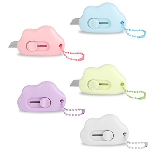 LIQWEI 5 Stück Mini Box Cutter, Cloud Utility Messer Tragbar Cloud Kartonöffner Einziehbarer Brieföffner Mini Cuttermesser Für Umschlag Paket Papierschnitt Pappe Schachtel Oder Verpackung von LIQWEI