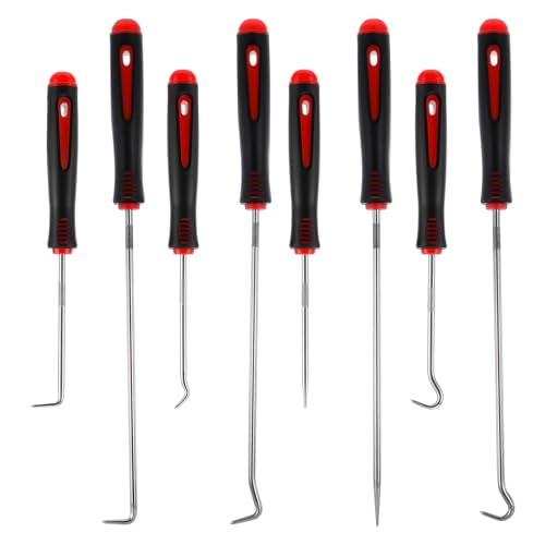 LIQWEI 8 Stück Mini Pick und Haken Set, Präzision Automobil Pick Werkzeug Set zum Entfernen von Schläuchen und Dichtungen, Nadel- und Haken-Satz Dichtung Demontage Werkzeug (Rot) von LIQWEI