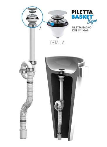 SIPHON MIT WAND- UND BODENABLAUF FÜR FREISTEHENDE WASCHBECKEN MIT KORB BADABLAUF MIT FLEXIBLEM ABLAUF von LIRA SPA