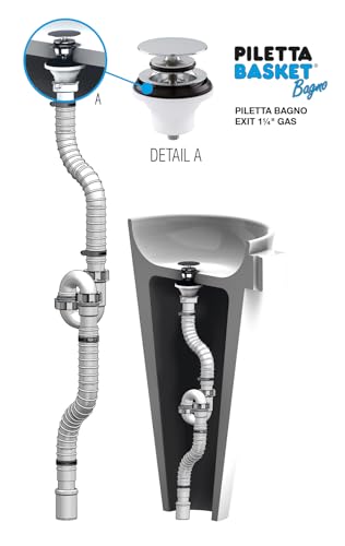 SIPHON MIT WAND- UND BODENABLAUF FÜR FREISTEHENDE WASCHTISCHE MIT FLEXIBLEM ZU- UND ABLAUF KORBABLAUF von LIRA SPA