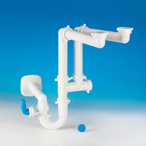 Siphon Spazio 2 New Für Spülbecken mit zwei Becken mit Glu-Glu Stop Domestico Geräuschdämpfendes T-Stück zur Geräuschdämpfung des Abflusses von Geschirrspülern/Waschmaschinen von LIRA SPA