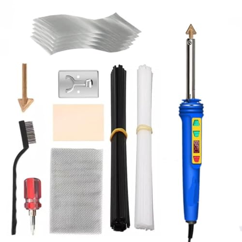 100W 2 in 1 Kunststoff Schweißen Lötkolben Reparatur Set, LCD Einstellbar Temperatur 200-600°C Lötkolben mit 40 Schweißstäbe mit 4 Lötkolbenspitze, Kunststoff Reparaturset für Autos Stoßstange (Blau) von LIROPAU