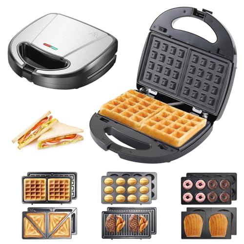 750W Sandwichmaker, 6 in 1 Waffeleisen mit 6 wechselbaren Platten, Kontaktgrill, Sandwichtoaster & Waffeleisen, Backblech, Multifunktional Waffeleisen Maker mit Antihaftbeschichtung für Frühstück 750W Sandwichmaker, 6 in 1 Waffeleisen mit 6 wechselbaren Platten, Kontaktgrill, Sandwichtoaster & Waffeleisen, Backblech, Multifunktional Waffeleisen Maker mit Antihaftbeschichtung für Frühstück von LIROPAU