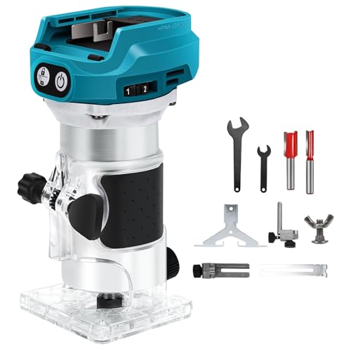 Akku Oberfräse kompatibel mit Makita 18V Akku, 1300W Oberfräse Trimmer Einhandfräse, Bürstenloser Kantenfräser mit 6 Geschwindigkeit, 28.000 U/min Akku-Holzfräser für Holzbearbeitung (no Akku) (Blue) von LIROPAU