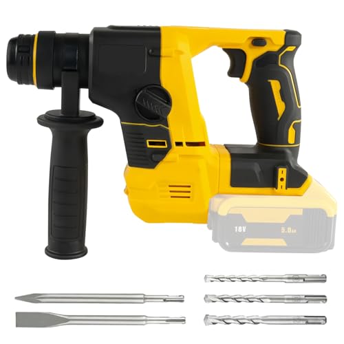 LIROPAU Akku-Bohrmaschine, kompatibel mit DeWalt 20 V Max Akku, Schnellwechselfutter SDS-Plus, Akku-Bohrhammer mit 5 Bohrern für Beton, Mauerwerk, Holz (ohne Batterien und Ladegerät) von LIROPAU