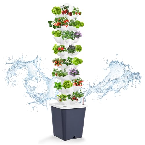 LIROPAU Hydroponic Tower Growing System 40 Pods 8 Schichten Vertikal Hydroponik Turm mit 10L Wassertank, Garten Anbausystem Erdloses, Anbauset Aeroponics Growing Kit für Kräuter, Obst und Gemüse von LIROPAU