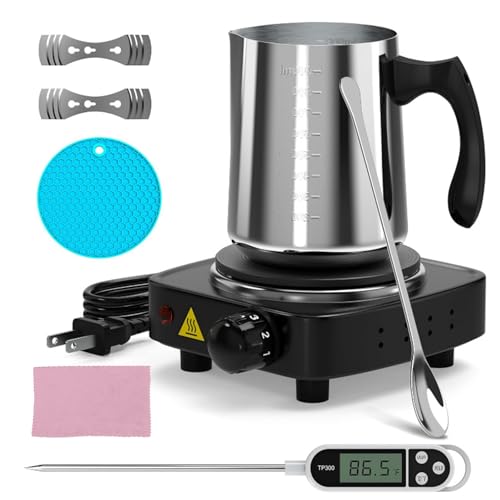 LIROPAU Kerzen Selber Machen Set mit Elektronischer Heizplatte, Wachsschmelzgerät für Kerzenherstellung, Kerze Make Gießtopf, Kerzenwachs Schmelztopf mit Thermometer, Rührlöffel, Dochthalter von LIROPAU