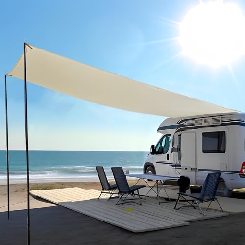 LIROPAU Motorhome Tarp, Auto Camping markisen Wasserdicht und UV-beständig mit 2xZeltstangen,2xSaugnäpfe,4xWindseil,4xErdspieße für Wohnwagen, Campingwagen, Wohnmobil - 2m（H） X 4.3m（W） von LIROPAU