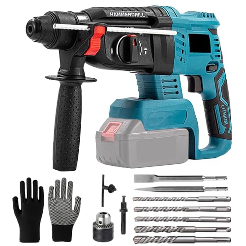 Professional 18V System Akku Bohrhammer,Kompatibel mit Makita Akku 18V mit 10 Stück Bohrer, Anti-Vibrationsgriff und Sicherheitskupplung (ohne Akkus und Ladegerät) von LIROPAU
