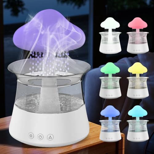 Regenwolken Luftbefeuchter, Wolkenluftbefeuchter Diffusor für ätherisches Öl mit 7 Farben LED-Lichtern, Nano-Nebel-Diffusor mit Regentropfen Sound für Kinderzimmer, Schlafzimmer (Weiss) von LIROPAU