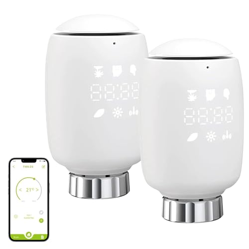 Smart Heizkörperthermostat, Smart Heizungsthermostat mit App-Funktion, Programmierbar Heizungsthermostat, Smart Thermostat, Digitales Display, Zeitpläne, Kompatibel mit Alexa/Google Home (2) von LIROPAU