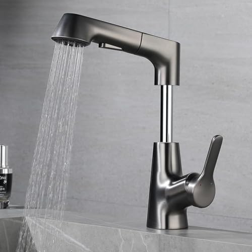 Wasserhahn Küche Ausziehbar, Hochdruck Wasserhahn Küche mit Brause 360° Drehbar Küchenarmatur Ausziehbar mit Brause 2 Wasserstrahlarten, 60cm Schlauch, G3/8 Anschluss Armatur Küche von LIROPAU