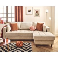 Lisa Design - Anna - ecksofa rechts 4-sitzer schlaffunktion und bettkasten aus strukturiertem samt - beige von LISA DESIGN