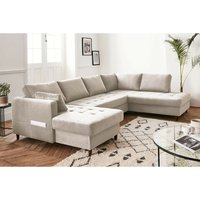 Anna – wohnlandschaft ecksofa – mit schlaffunktion und bettkasten – 7-sitzer – zeitgenössischer stil– rechts - beige - Beige von LISA DESIGN