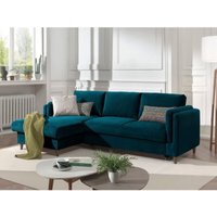 Brooke – ecksofa rechts links – mit schlaffunktion und bettkasten – 4-sitzer – aus samt - entenblau - Entenblau von LISA DESIGN