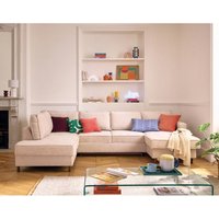 Lisa Design - Jake - 7-sitzer wohnlandschaft links schlaffunktion und bettkasten aus relief-samtstoff - beige von LISA DESIGN