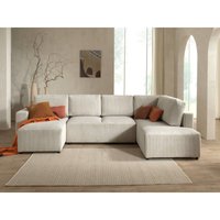 Lisa Design - Livy - wohnlandschaft mit schlaffunktion - mit bettkasten - aus cord - 7 sitze - gerade - beige von LISA DESIGN