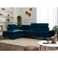 Nairobi – ecksofa mit schlaffunktion – aus samt – 5-sitzer – mit kopfstützen – links - entenblau - Entenblau von LISA DESIGN