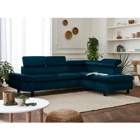 Nairobi – ecksofa mit schlaffunktion – aus samt – 5-sitzer – mit kopfstützen – rechts - entenblau - Entenblau von LISA DESIGN