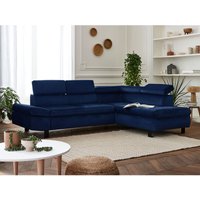 Nairobi – ecksofa mit schlaffunktion – aus samt – 5-sitzer – mit kopfstützen – rechts - nachtblau - Nachtblau von LISA DESIGN