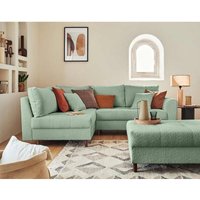 Lisa Design - Rune – ecksofa links – 4-sitzer – mit hocker – aus bouclé-stoff - salbeigrün von LISA DESIGN