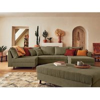 Rune – wohnlandschaft links – 7-sitzer – mit hocker – aus cord - grün von LISA DESIGN