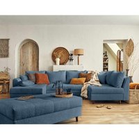 Lisa Design - Rune – wohnlandschaft rechts – 7-sitzer – mit hocker – aus bouclé-stoff - nachtblau von LISA DESIGN