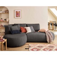 Lisa Design - Santorini - 4-sitzer modulares ecksofa links + hocker - aus strukturiertem stoff - grau von LISA DESIGN